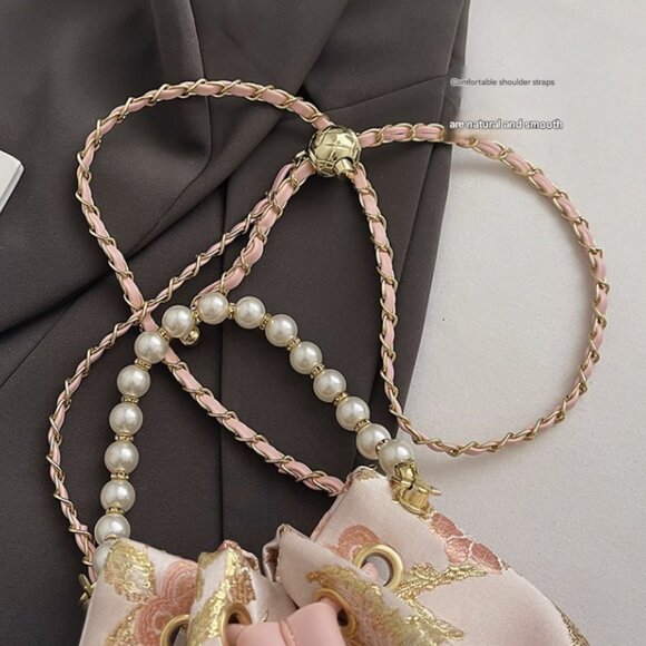 Chic Pearl Handle Embroidered Handbag /Multiple colors available - Picture 3 of 16